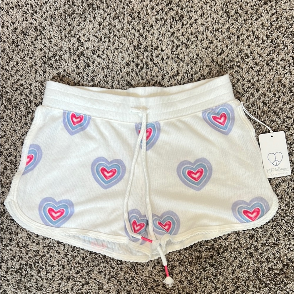 NWT PJ Salvage white waffle knit heart pajama shorts. Size Small